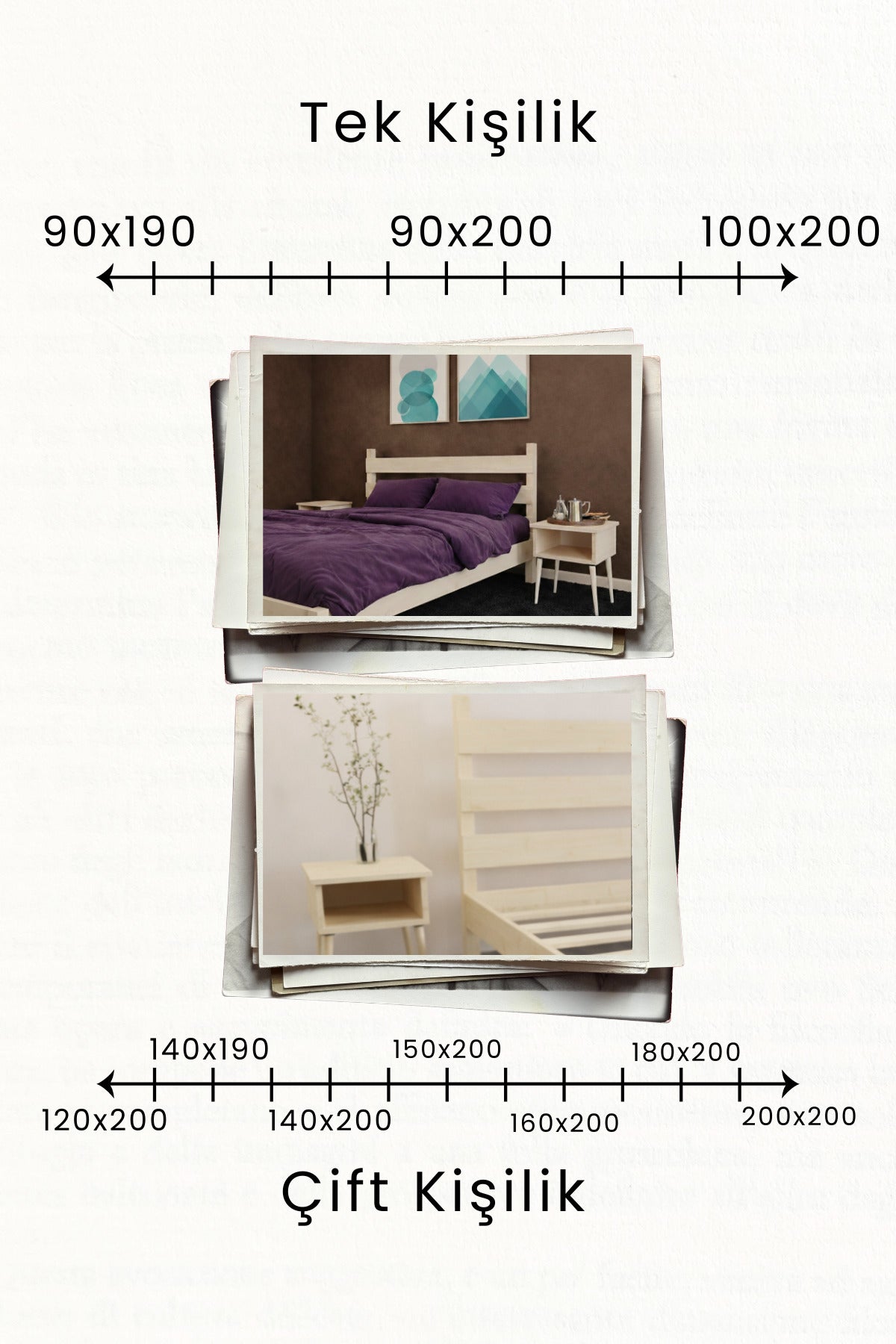 Natura Model Masif Ahşap Karyola 2 Adet Komodin 90x200 Doğal