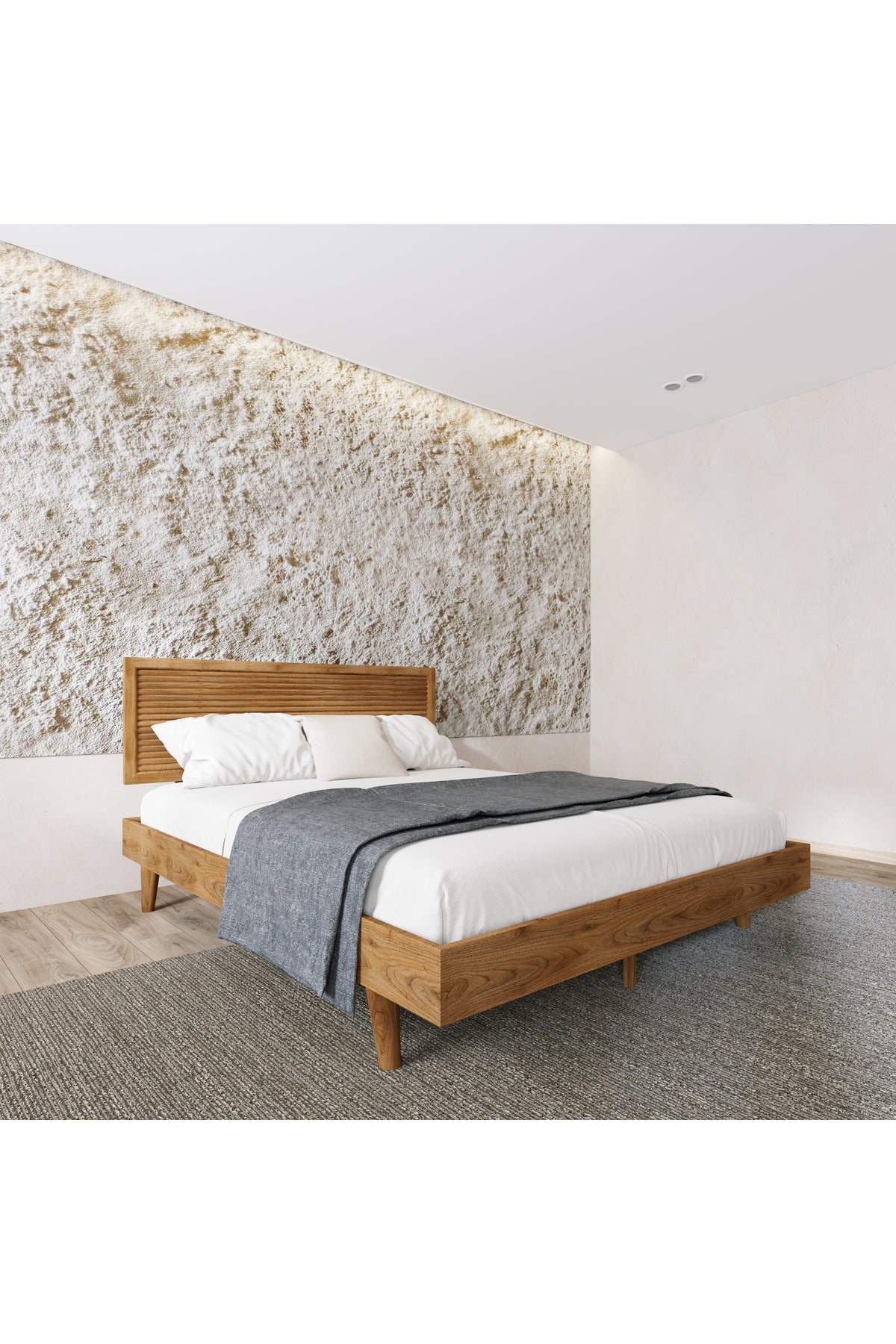 Ebruli Model Masif Ahşap Yatak Odası Seti 90x200 Ceviz