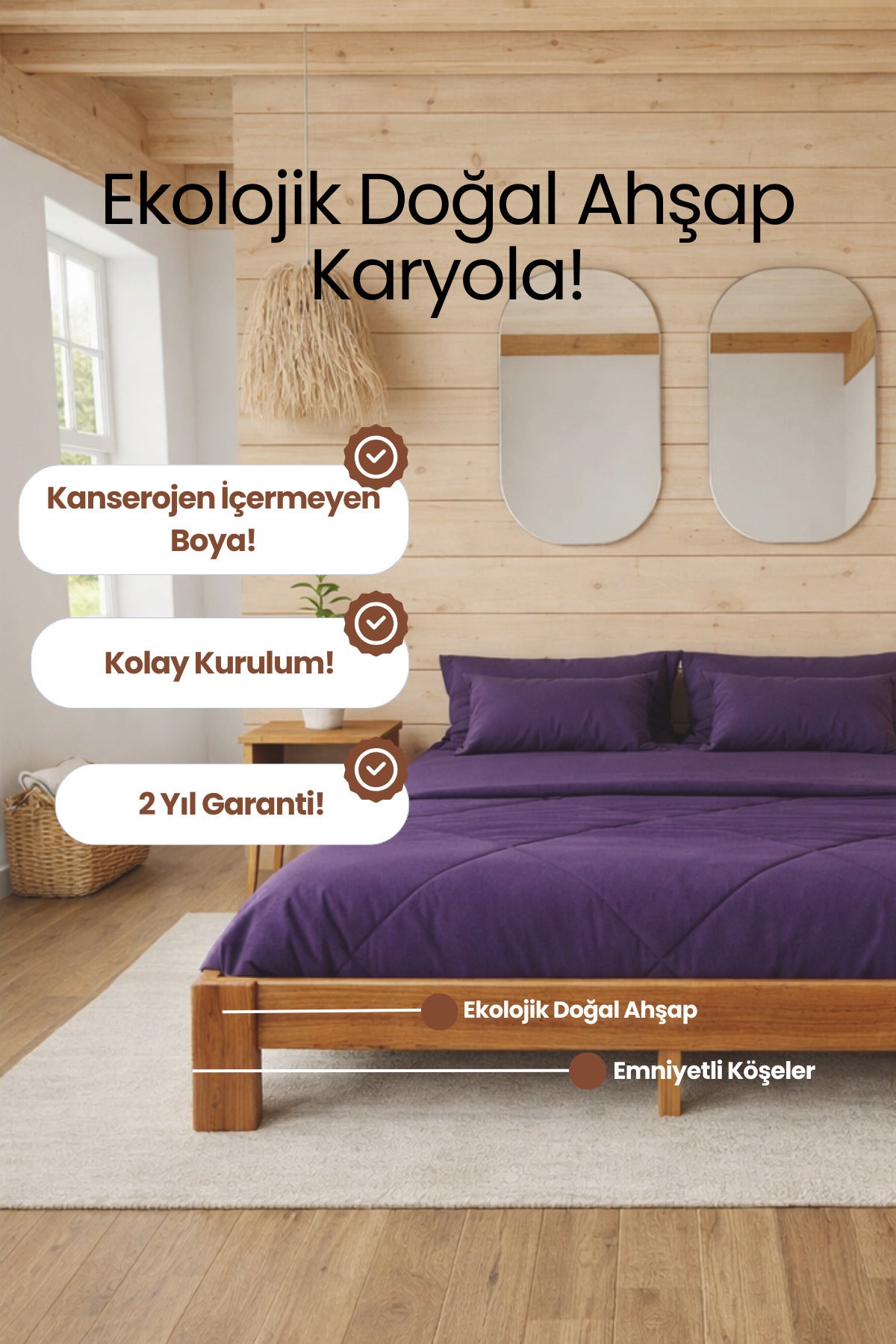 Soft Model Masif Ahşap Karyola 90x190 Doğal