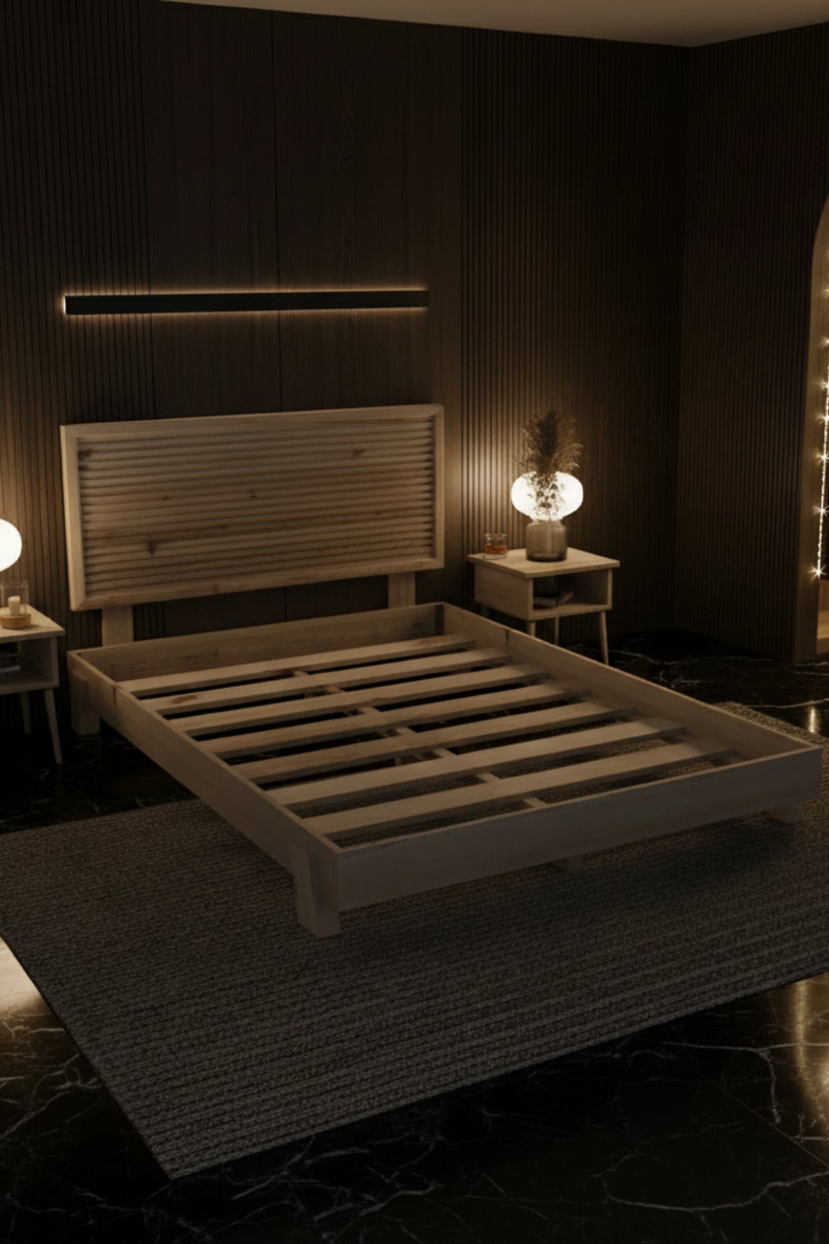 Alaz Model Yatay Başlıklı Masif Ahşap Karyola 140x190 Doğal