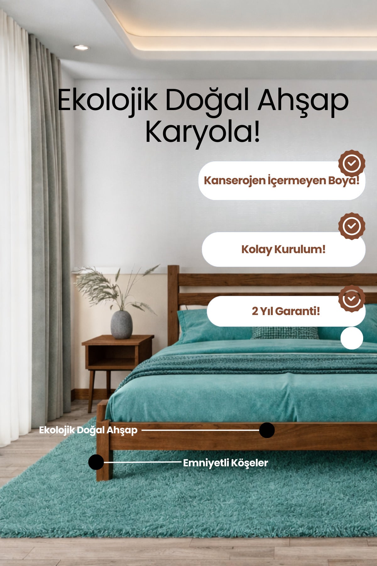 Urban Model Masif Ahşap Karyola 160x200 Doğal