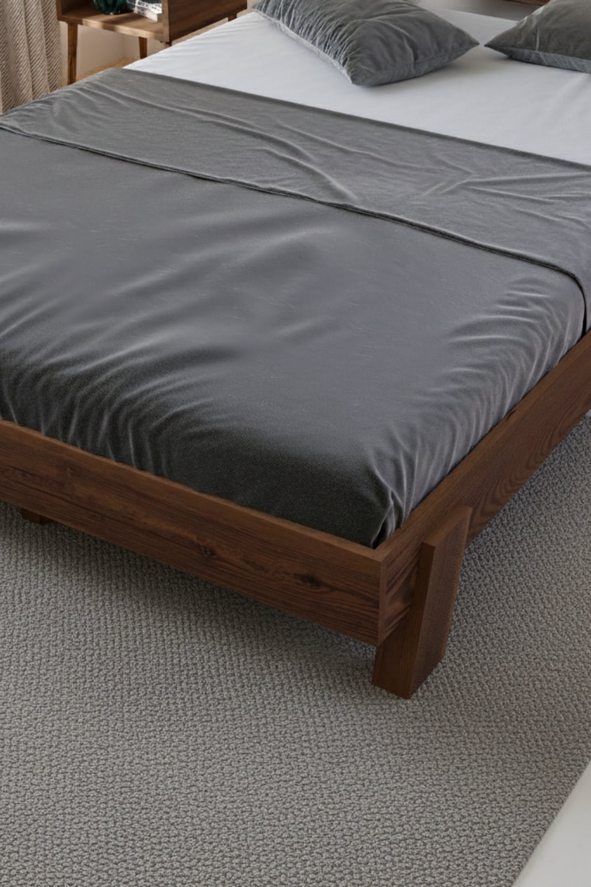 Damla Model 2 Başlıklı Masif Ahşap Karyola 2 Adet Komodin 120x200 Ceviz