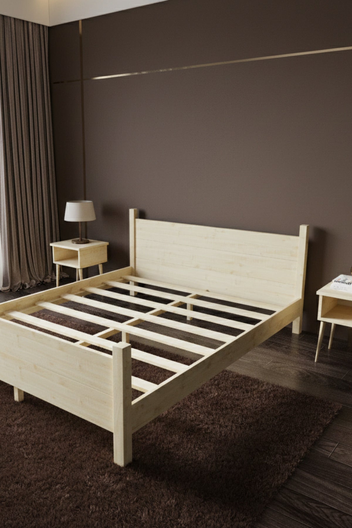 Melodi̇ Model Masif Ahşap Karyola 140x190 Doğal