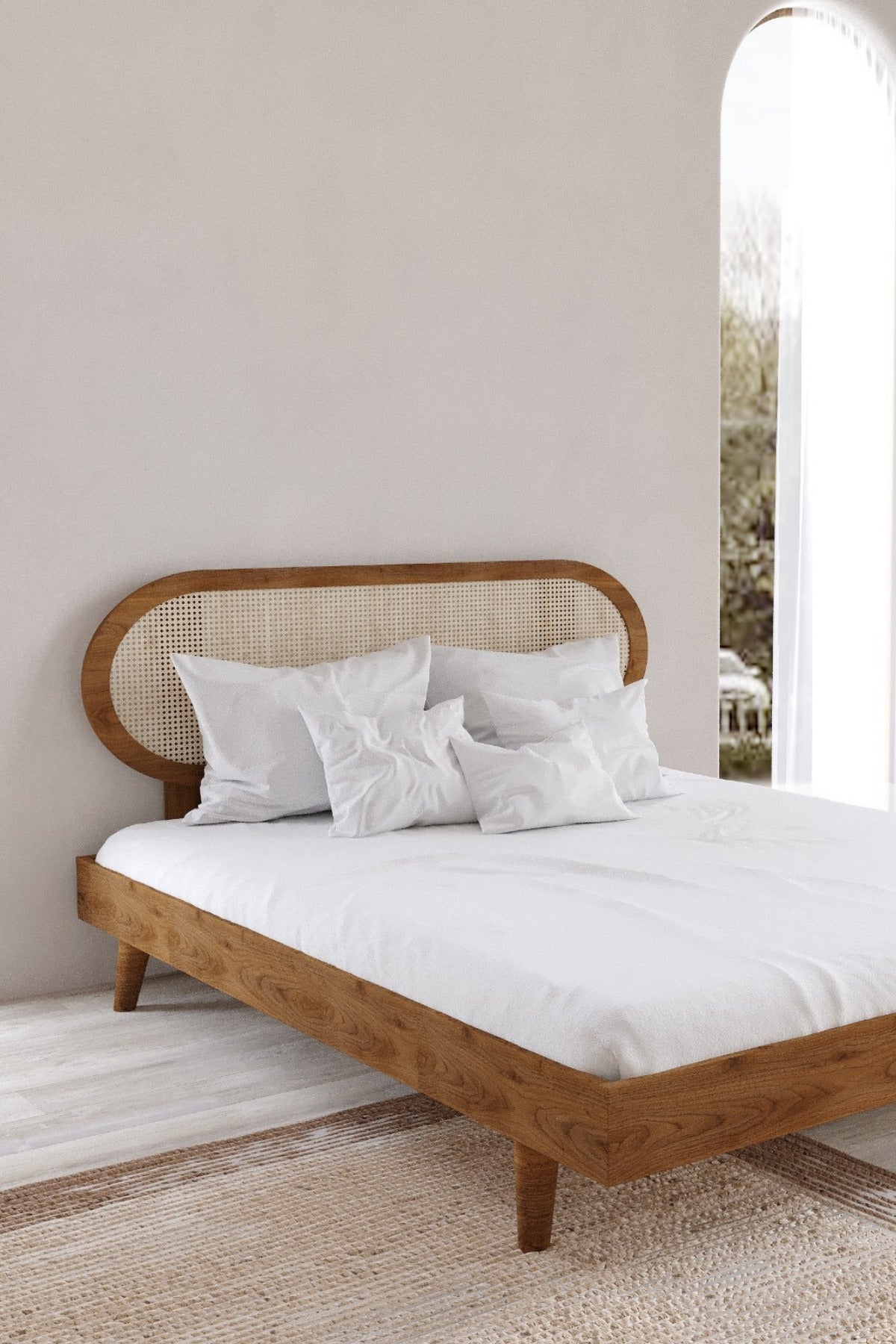 Padova Model Hazeran Başlıklı Masif Ahşap Karyola 180x200 Doğal