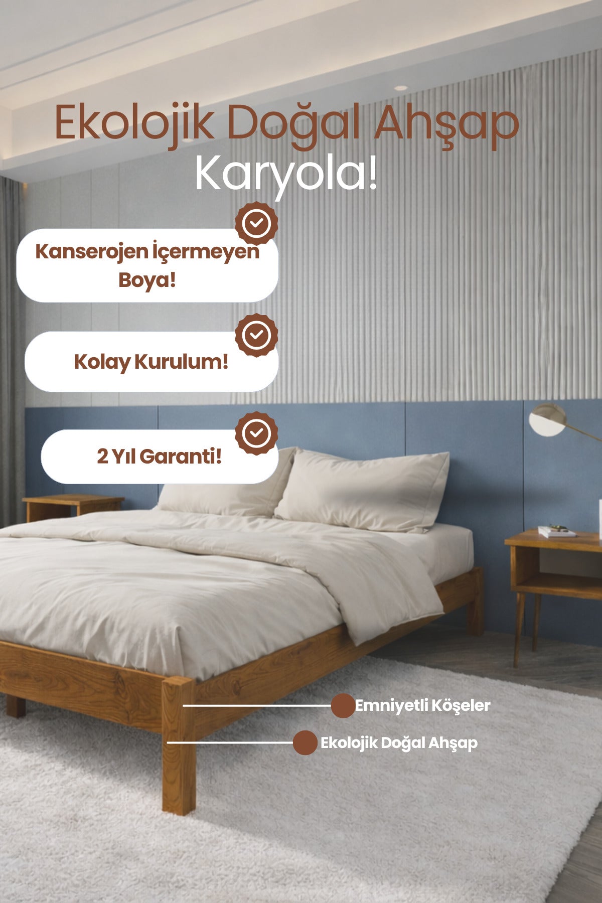 Loft Model Masif Ahşap Karyola 90x190 Doğal