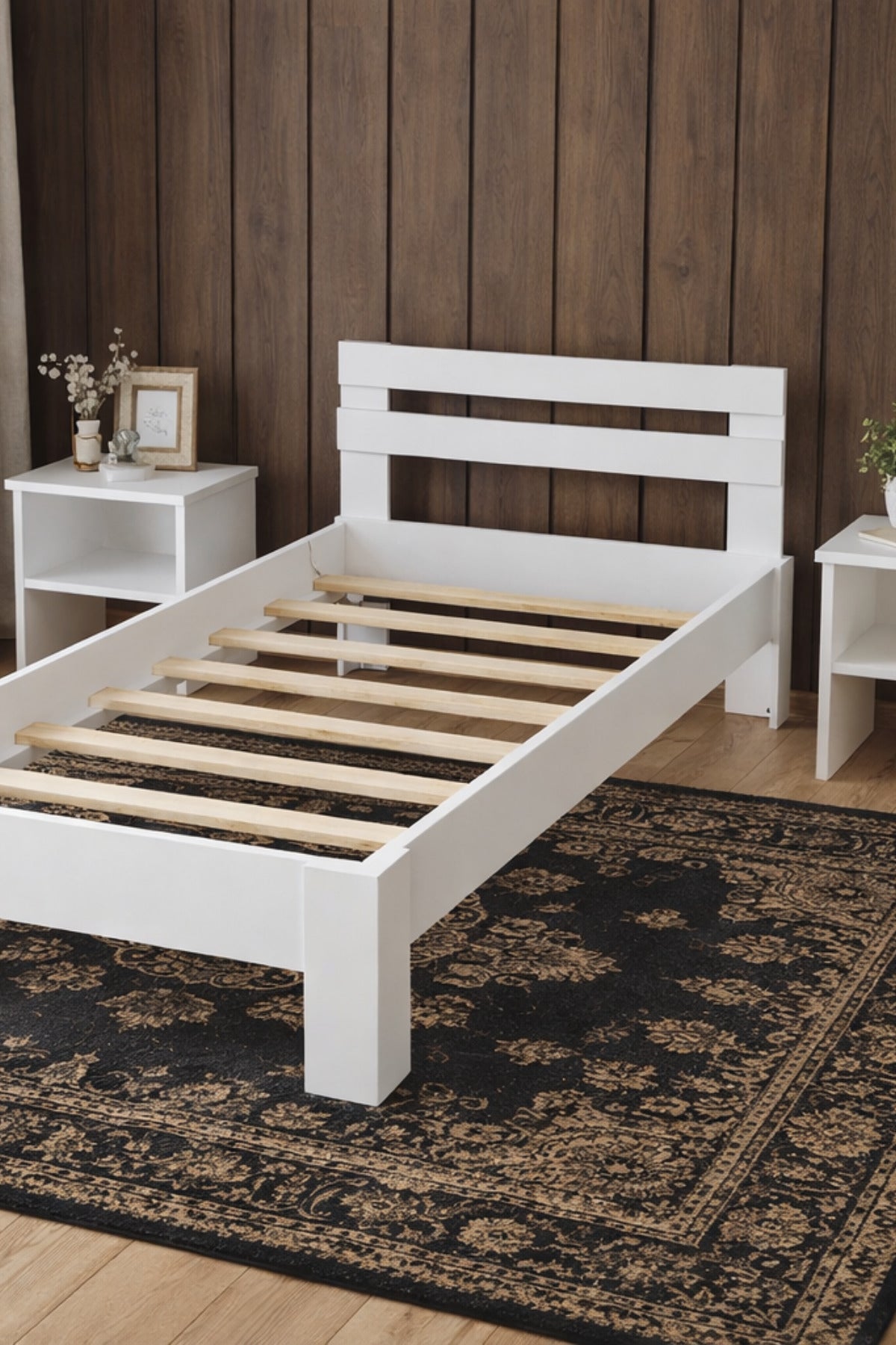 Letto MDF Karyola ve 2 Komodinli Set 150x200 Beyaz