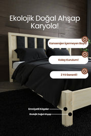 Ori̇on Model Siyah Puf Başlıklı Masif Ahşap Karyola 90x190 Doğal