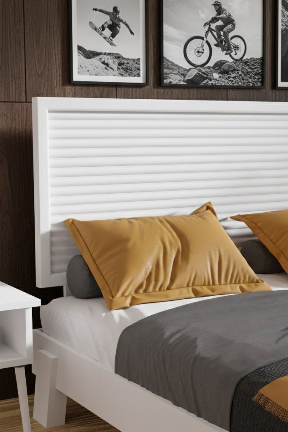 Ebruli̇ Model Yatay Başlıklı Masif Ahşap Karyola 140x200 Vernikli
