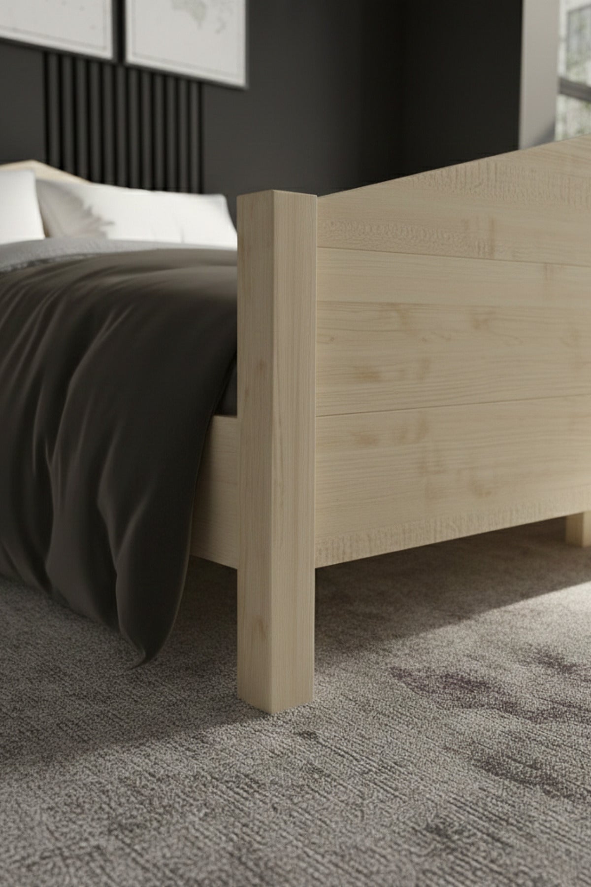 Mi̇lano Model Masif Ahşap Karyola 2 Adet Komodin 140x190 Doğal
