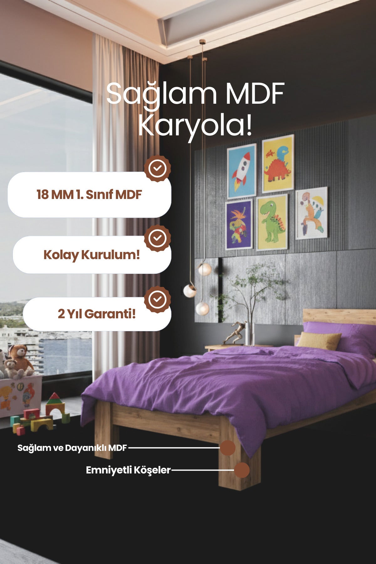 Lotus MDF Karyola 160x200 Beyaz