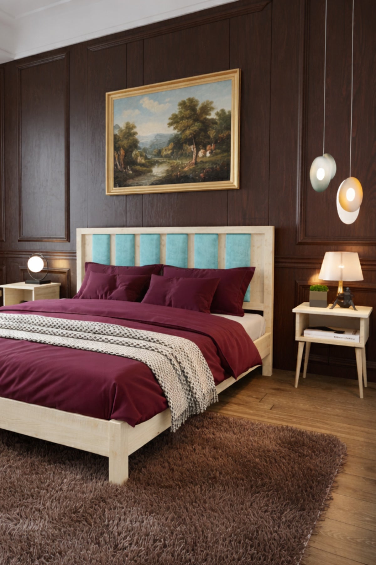 Ori̇on Model Cam Göbeği Rengi Puf Başlıklı Masif Ahşap Karyola 120x200 Doğal
