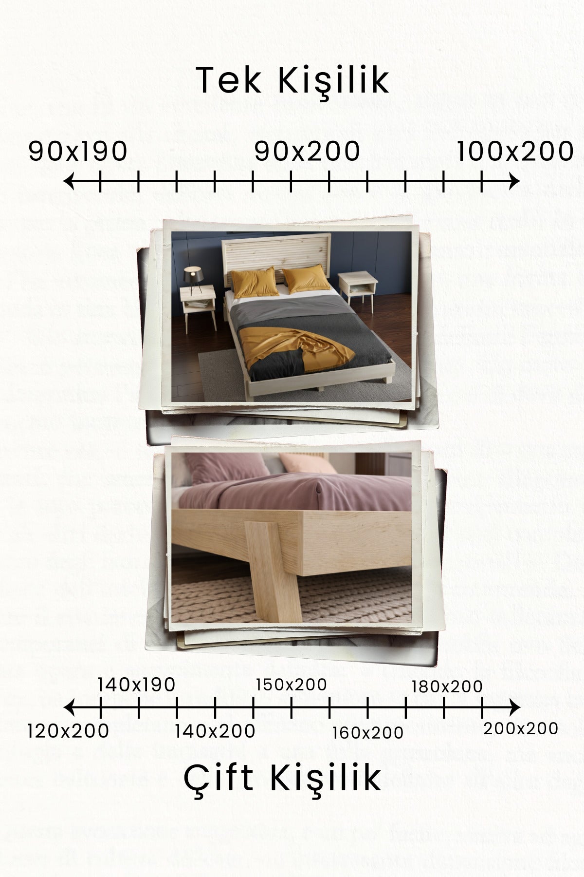 Ebruli̇ Model Yatay Başlıklı Masif Ahşap Karyola 180x200 Doğal