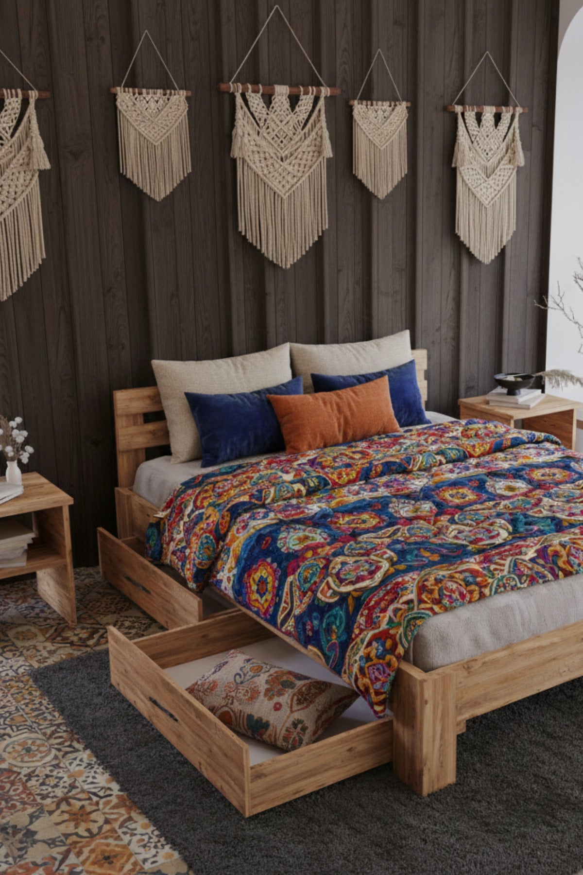 Letto 2 Çekmeceli MDF Karyola 90x190 Atlantik Çam