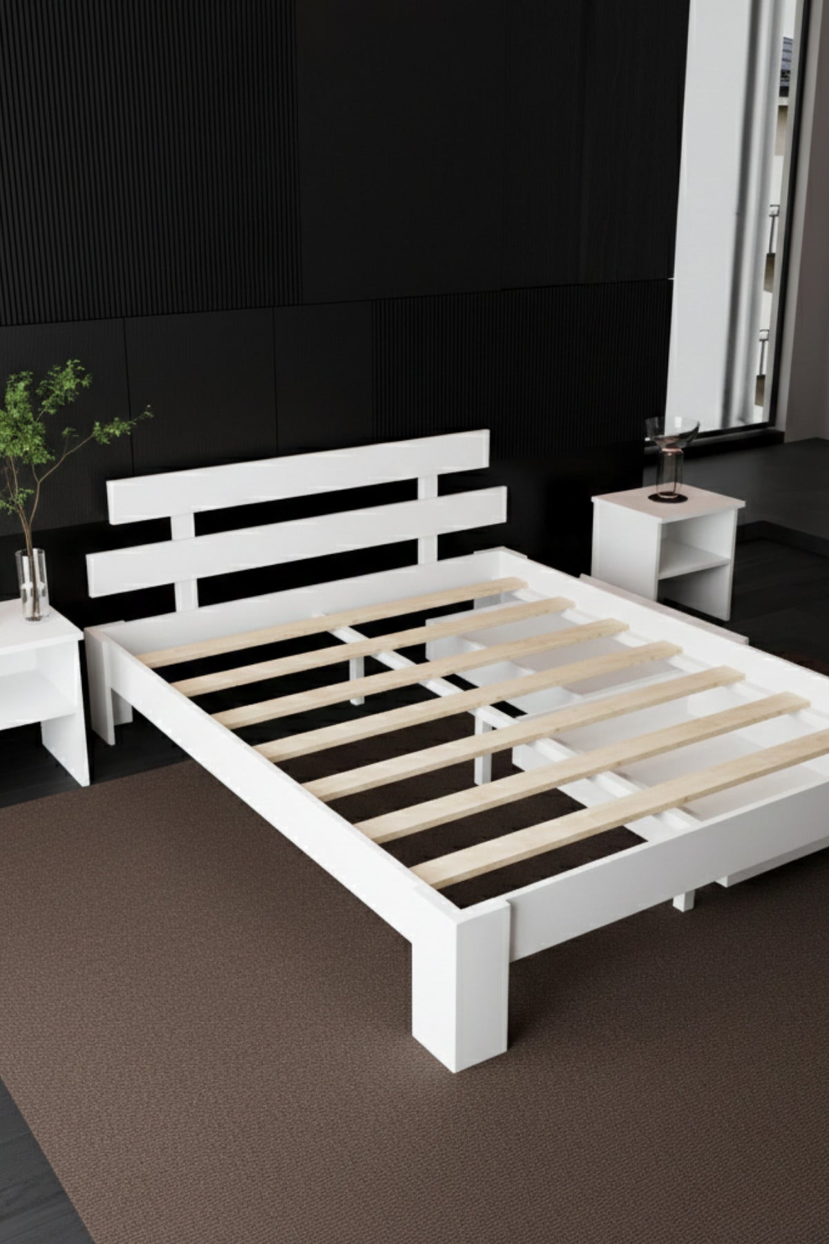Lotus 2 Çekmeceli MDF Karyola 150x200 Beyaz