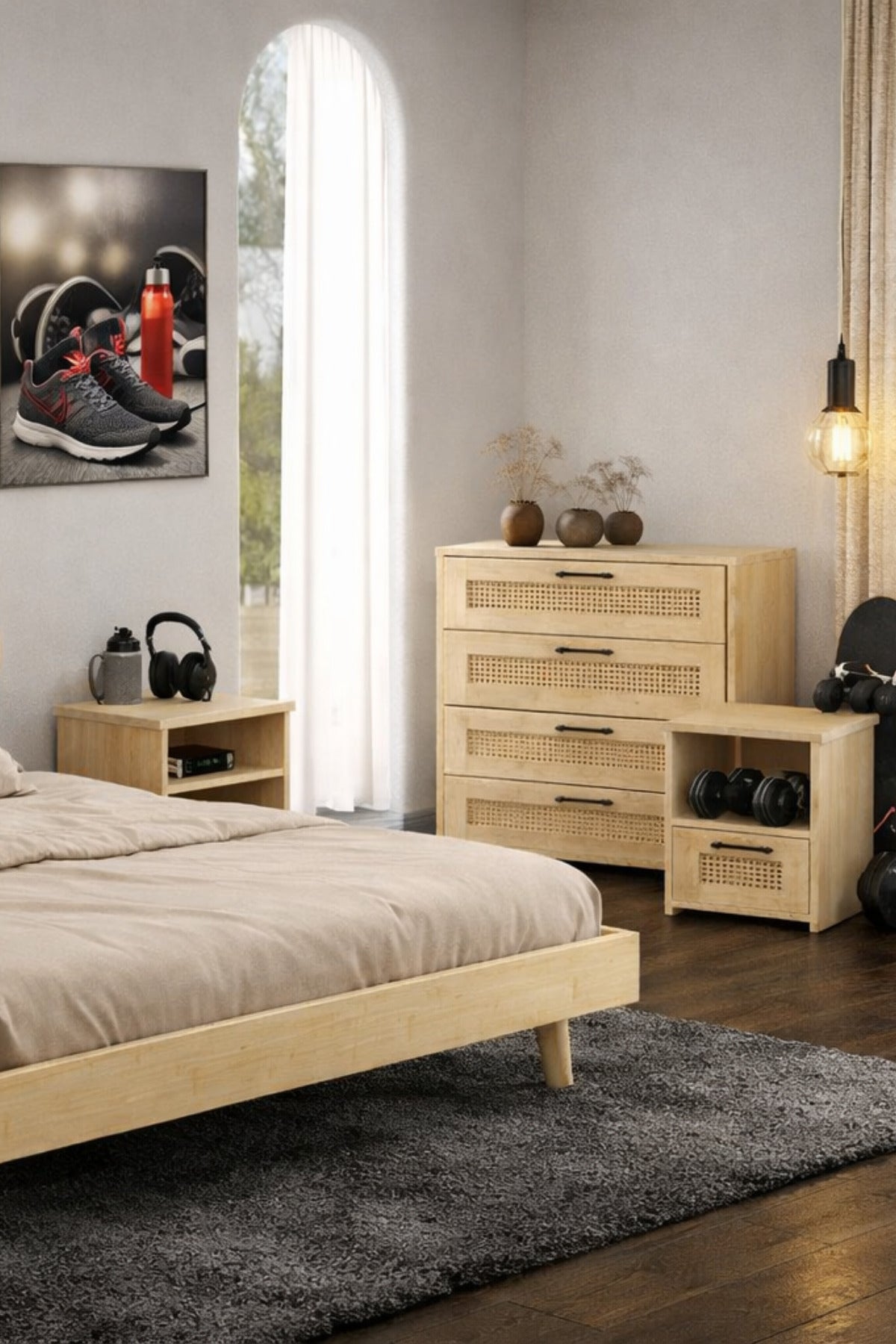 Padova Model Hazeran Başlıklı Masif Ahşap Karyola 140x190 Doğal