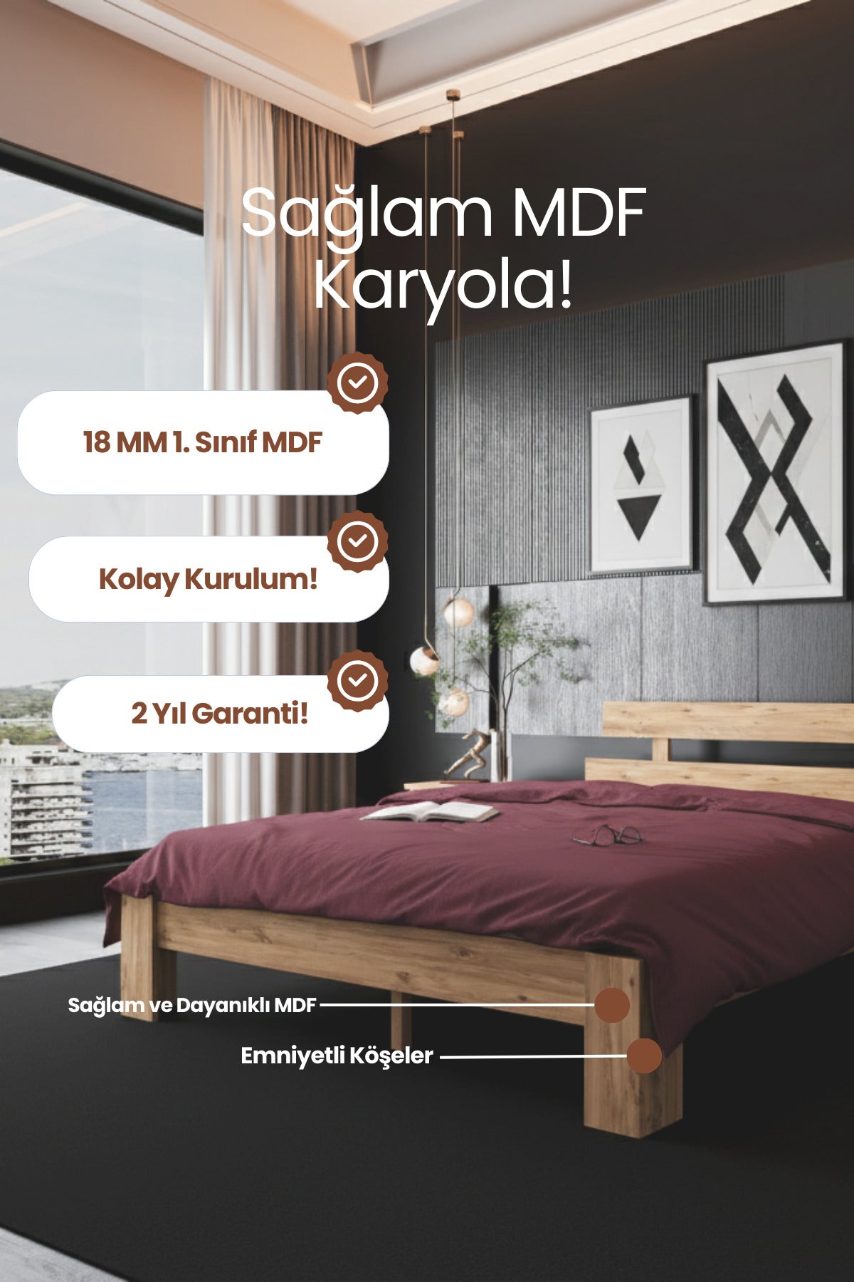 Lotus MDF Karyola 140x200 Atlantik Çam