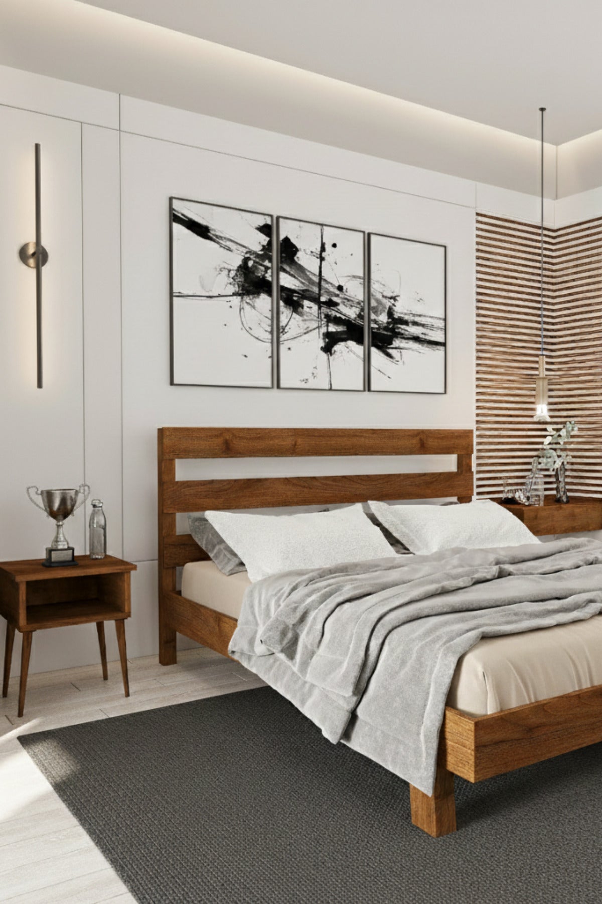 Natura New Model Masif Ahşap Karyola 2 Adet Komodin 180x200 Doğal