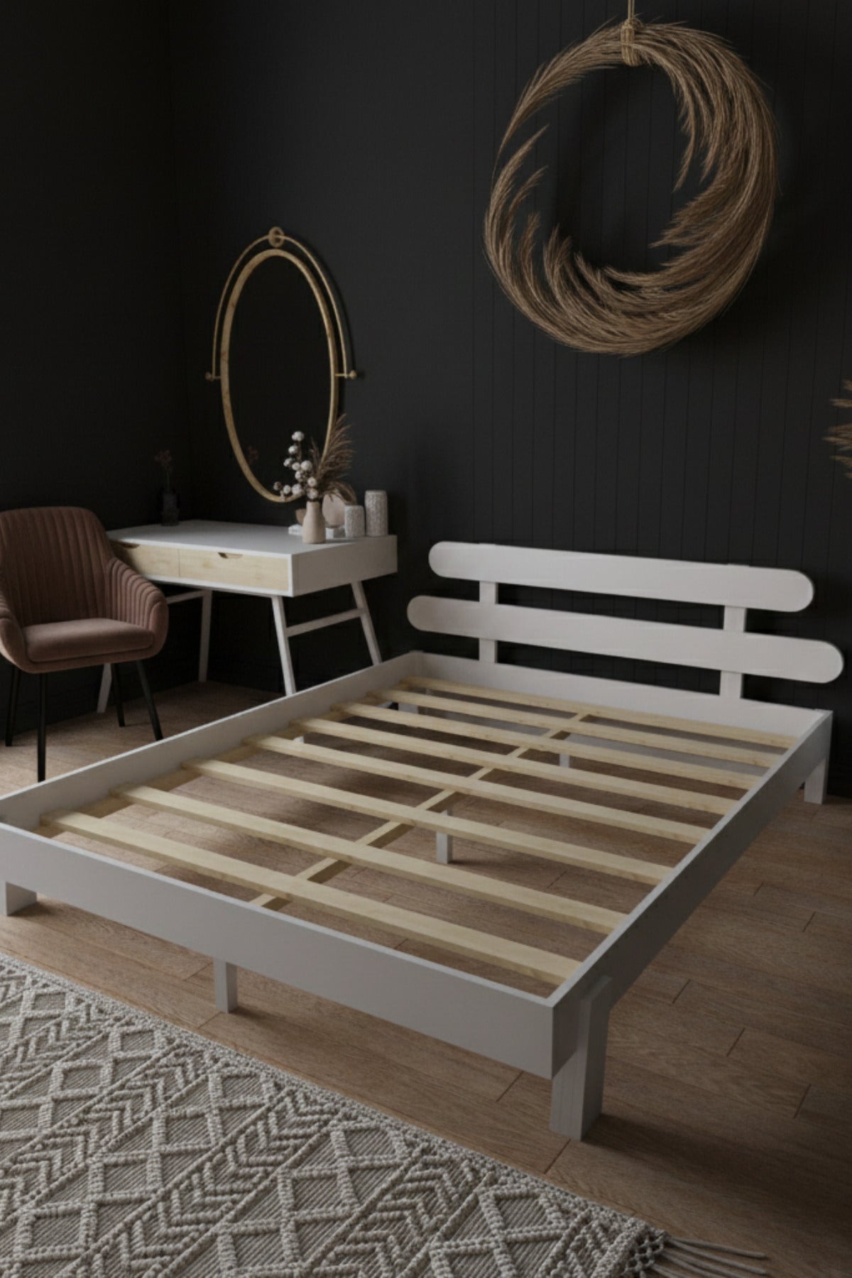 Damla Model 2 Başlıklı Masif Ahşap Karyola 160x200 Ceviz