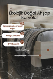 Alaz Model Yatay Başlıklı Masif Ahşap Karyola 90x190 Doğal