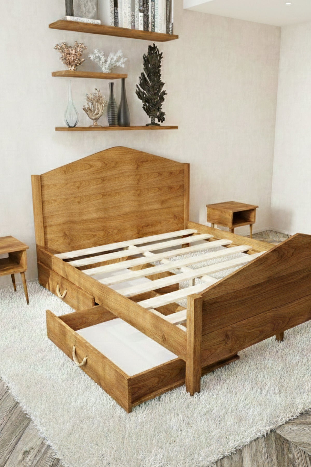 Mi̇lano Piramit Model 2 Çekmeceli Masif Ahşap Karyola 90x190 Ceviz