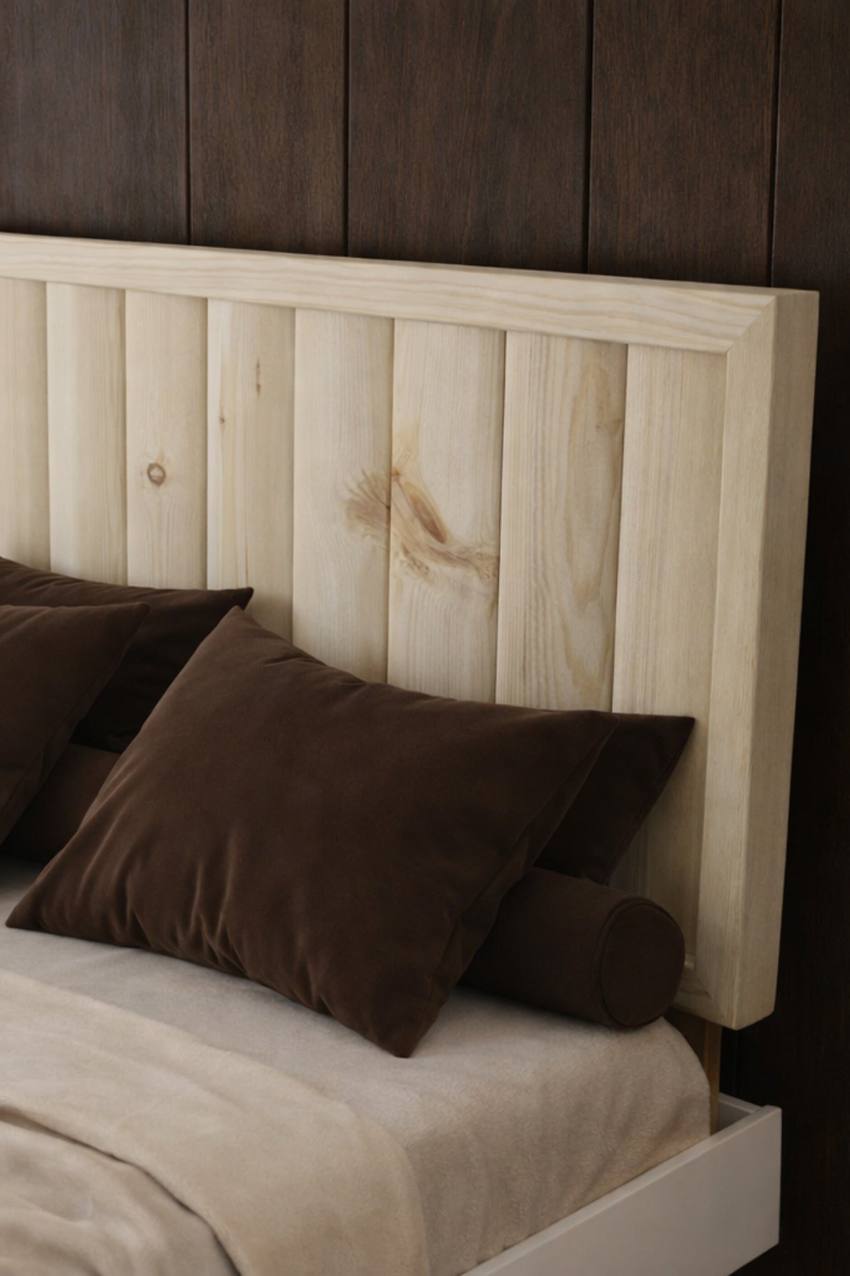 Hüma Model Dikey Başlıklı Masif Ahşap Karyola 120x200 Doğal