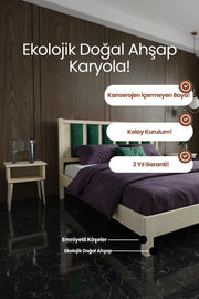 Ori̇on Model Zümrüt Yeşili Puf Başlıklı Masif Ahşap Karyola 90x190 Doğal