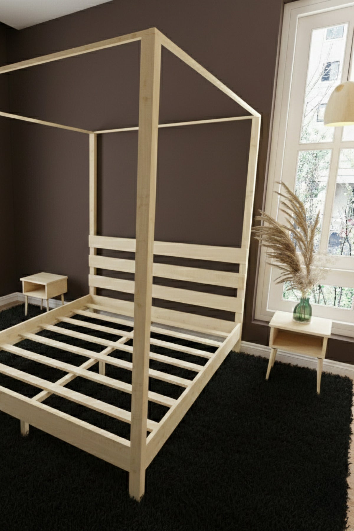 Natura Ci̇bi̇nli̇kli̇ Model Masif Ahşap Karyola 2 Adet Komodin 140x190 Doğal