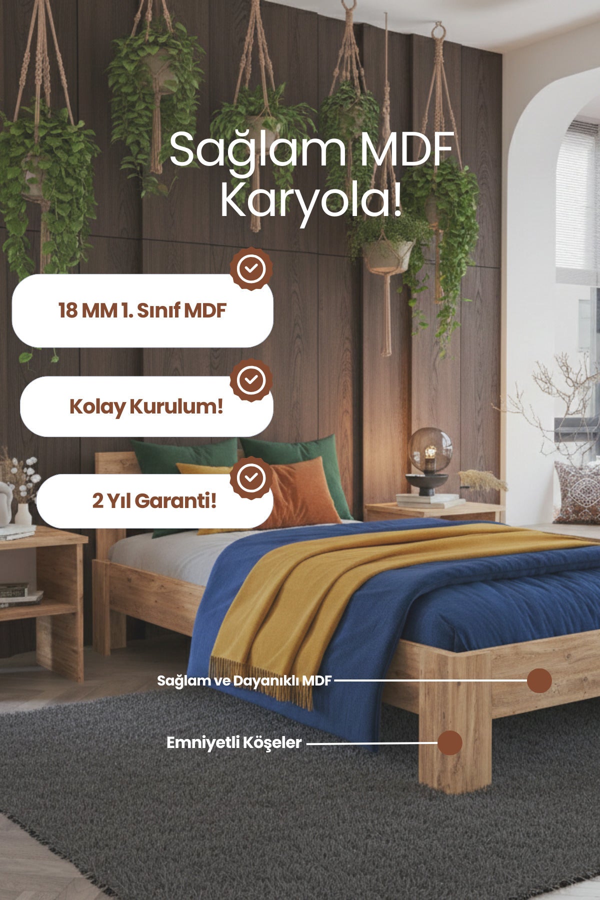 Letto MDF Karyola 140x200 Atlantik Çam
