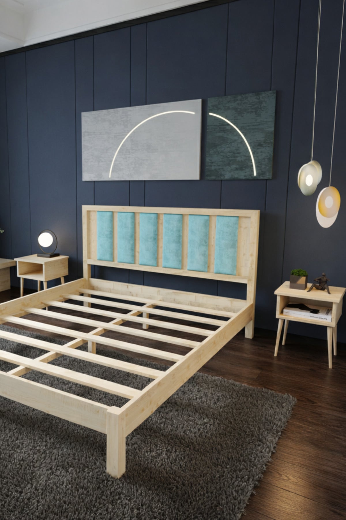 Ori̇on Model Cam Göbeği Rengi Puf Başlıklı Masif Ahşap Karyola 140x190 Doğal