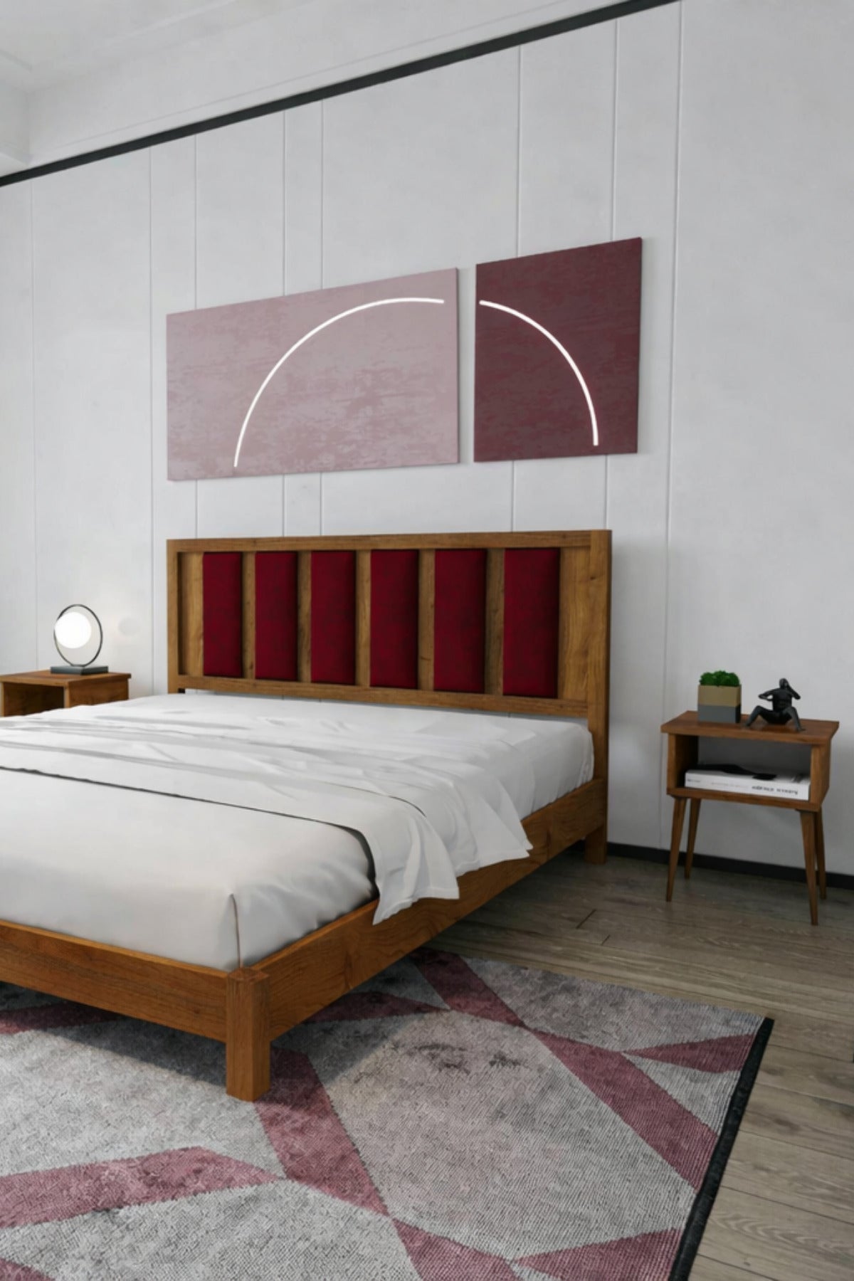 Ori̇on Model Bordo Puf Başlıklı Masif Ahşap Karyola 90x190 Ceviz