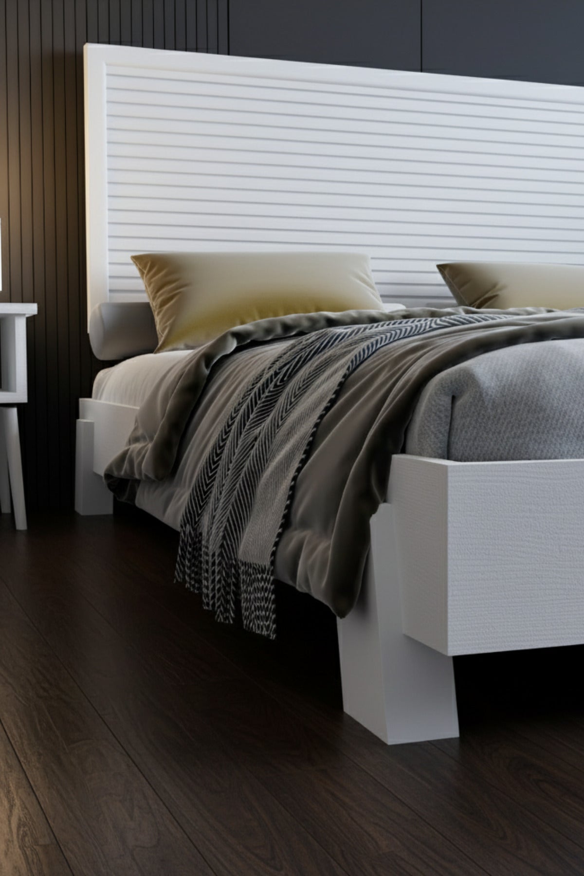 Alaz Model Yatay Başlıklı Masif Ahşap Karyola 140x200 Ceviz