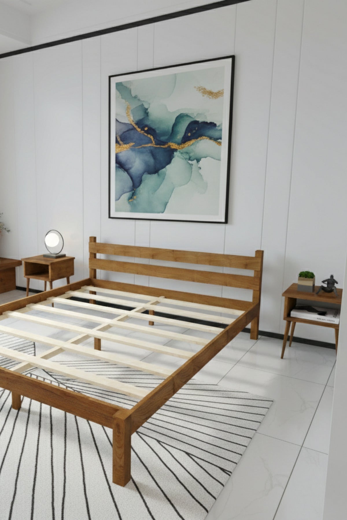 Letto Model Masif Ahşap Karyola 2 Adet Komodin 90x200 Ceviz