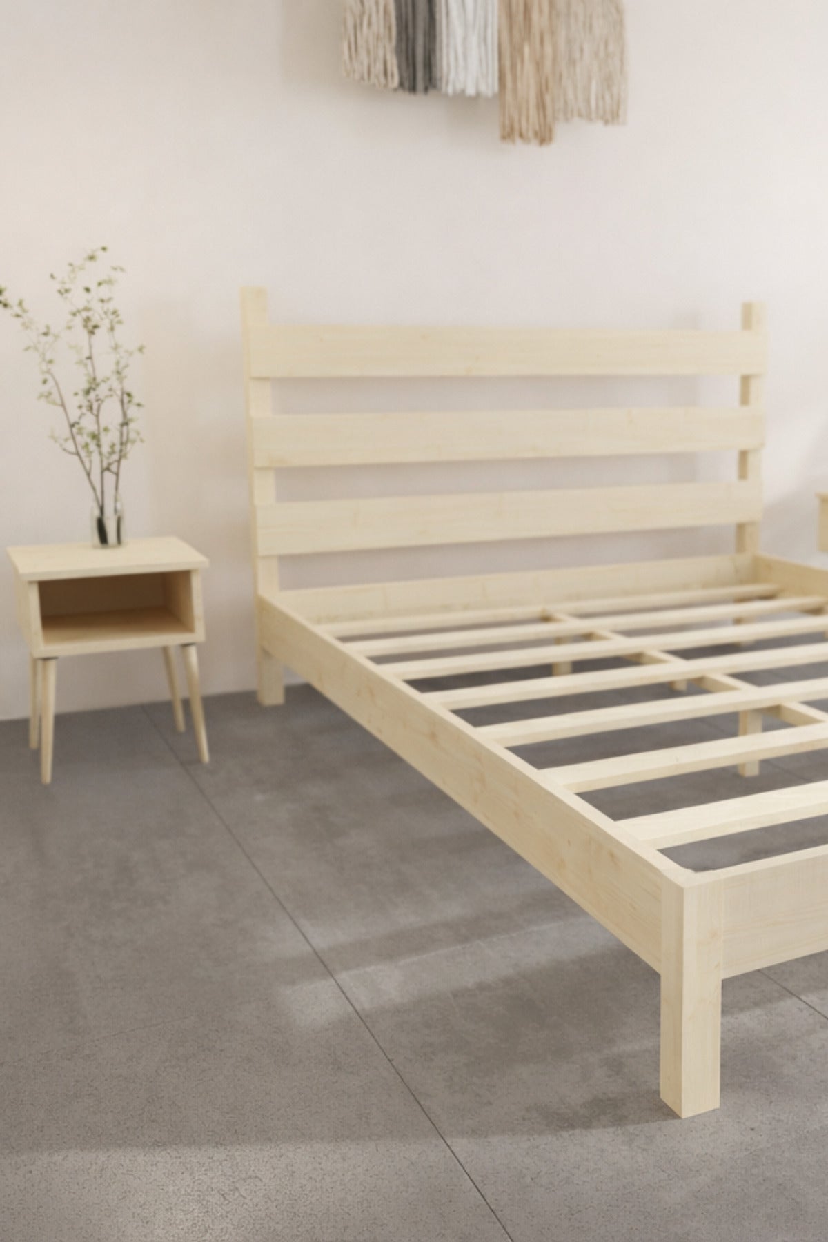 Natura Model Masif Ahşap Karyola 2 Adet Komodin 140x190 Doğal