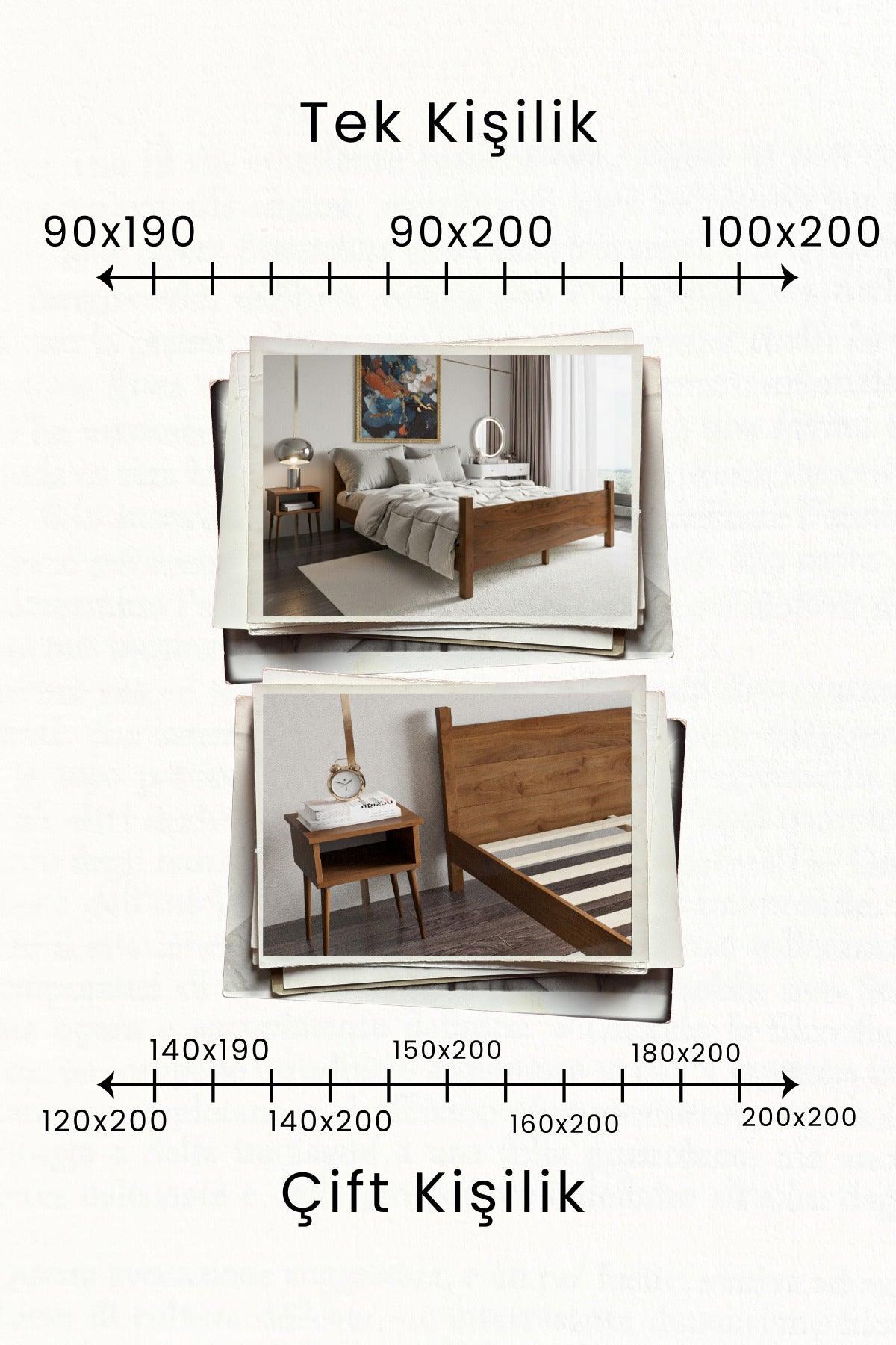 Melodi̇ Model Masif Ahşap Karyola ve 2 Adet Komodin 160x200 Doğal