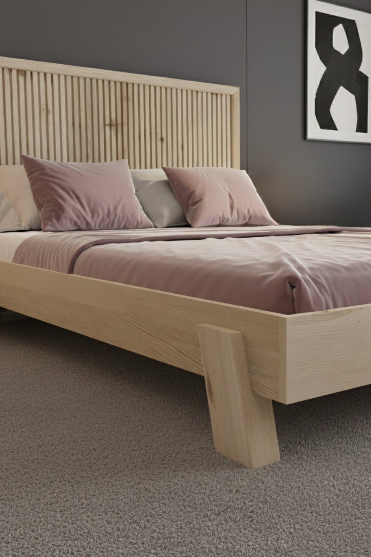 Alaz Model Dikey Başlıklı Masif Ahşap Karyola 120x200 Doğal