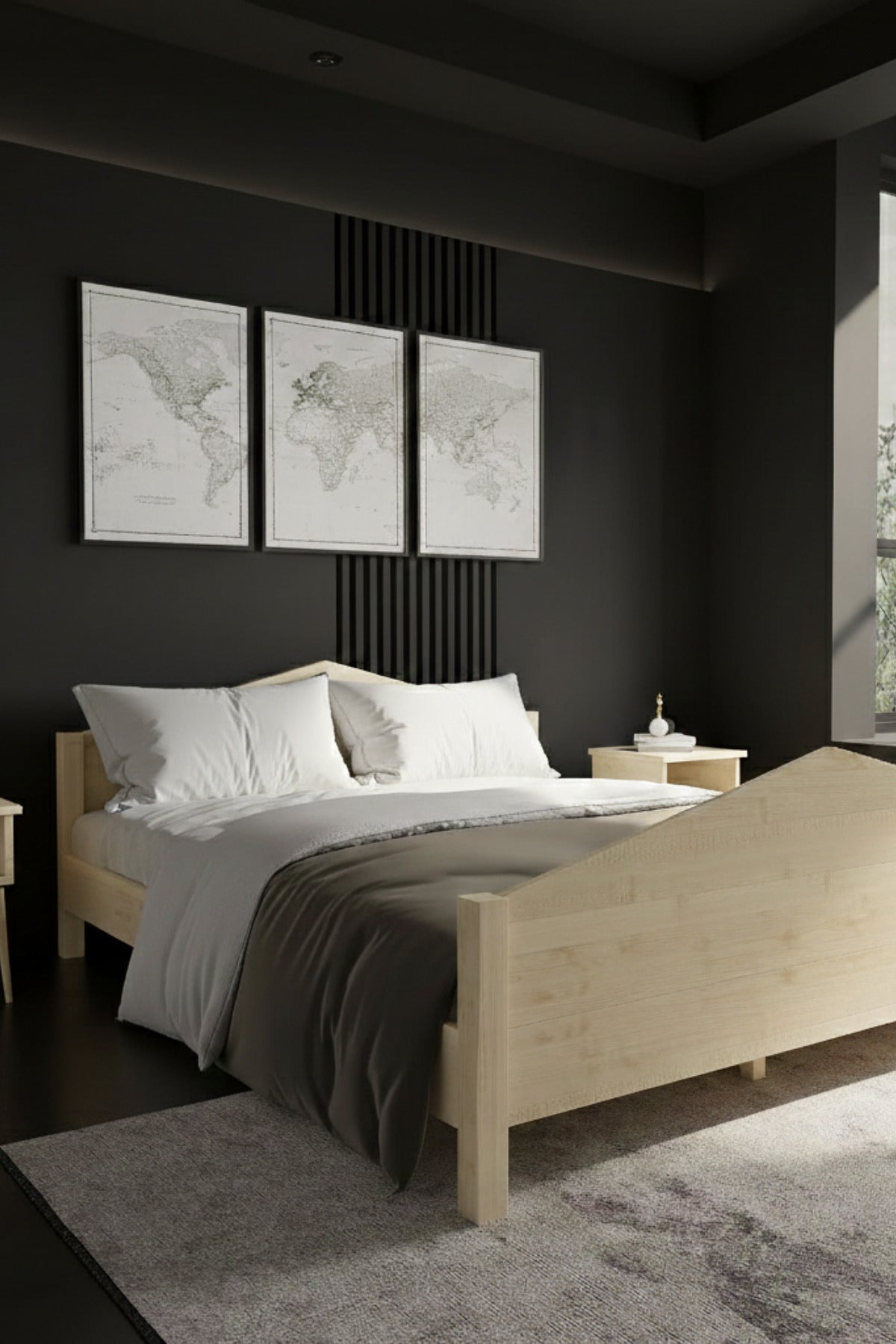 Mi̇lano Model Masif Ahşap Karyola 2 Adet Komodin 100x200 Doğal