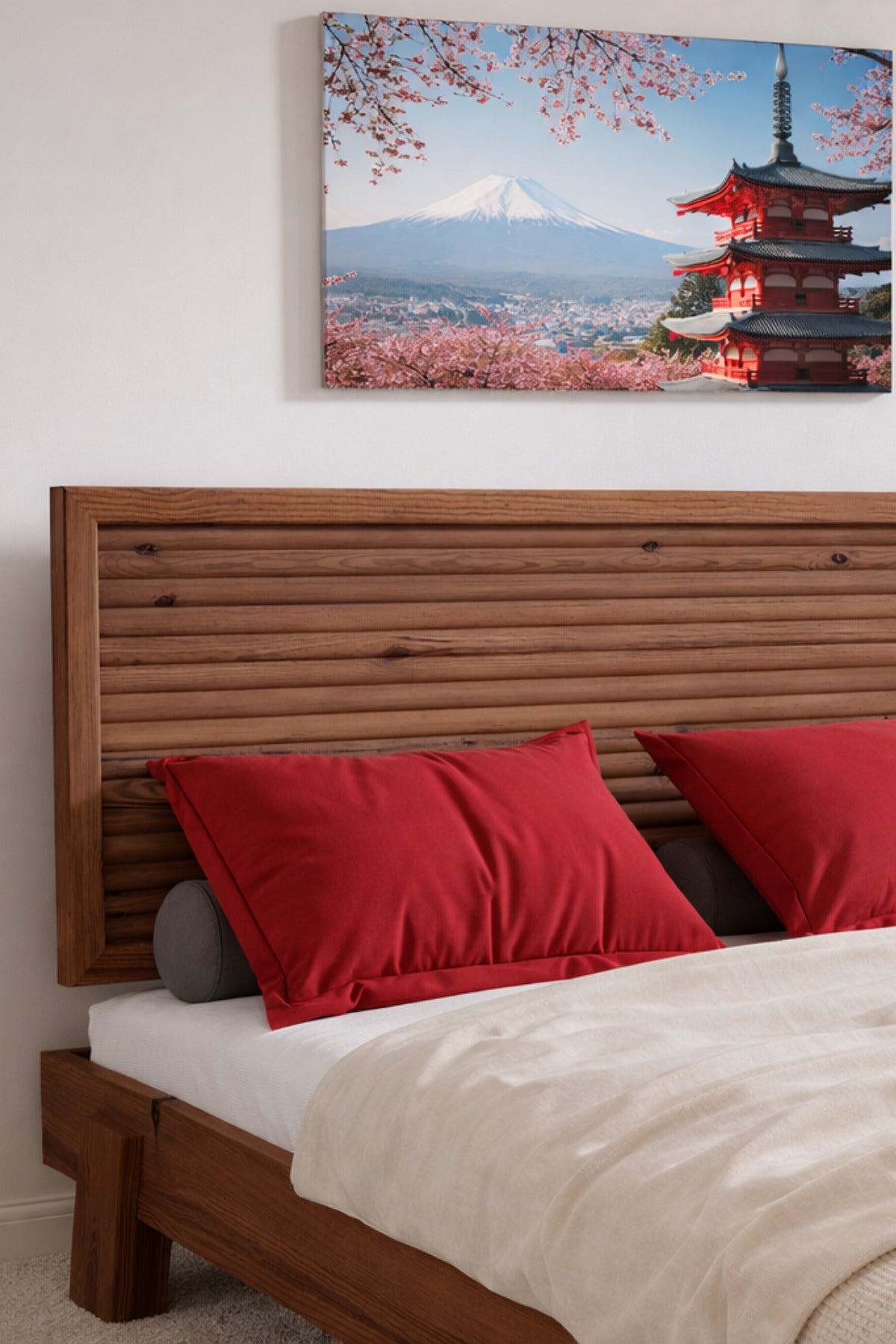 Ebruli̇ Model Yatay Başlıklı Masif Ahşap Karyola 200x200 Doğal