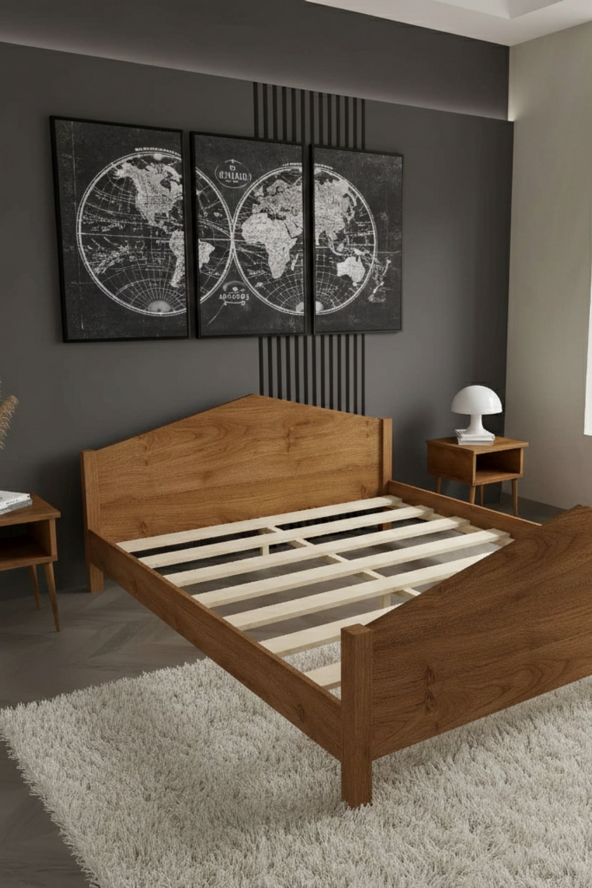 Mi̇lano Piramit Model Masif Ahşap Karyola 90x200 Ceviz