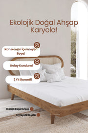 Padova Model Hazeran Başlıklı Masif Ahşap Karyola 90x190 Doğal