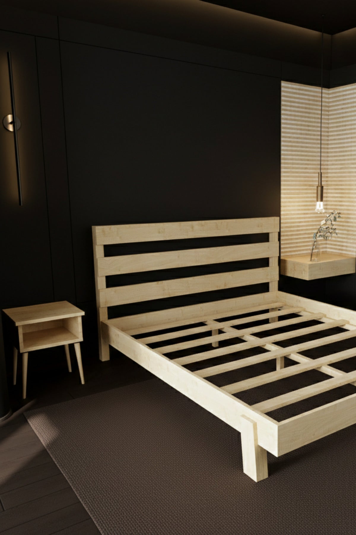 Natura New Model Masif Ahşap Karyola 2 Adet Komodin 140x190 Doğal