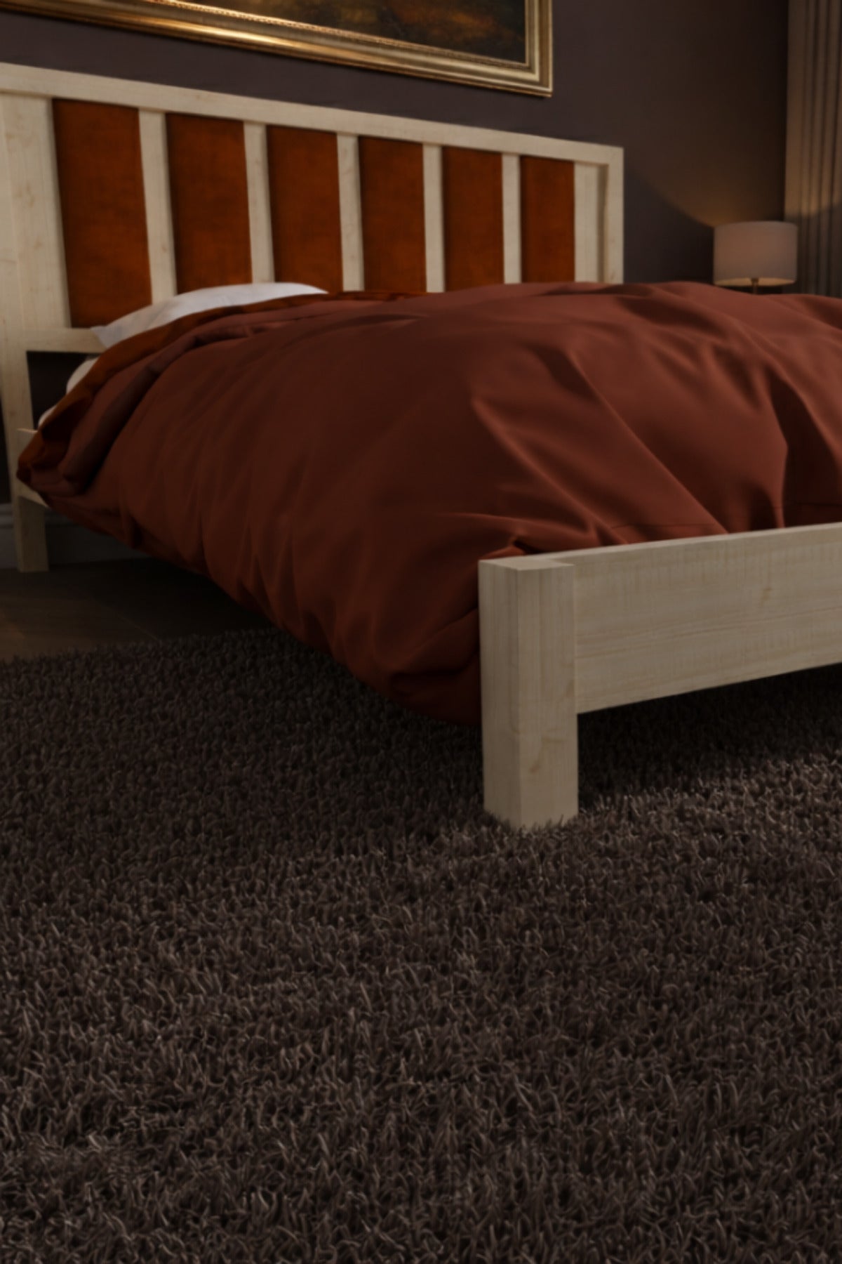 Ori̇on Model Kiremit Rengi Puf Başlıklı Masif Ahşap Karyola 90x190 Vernikli