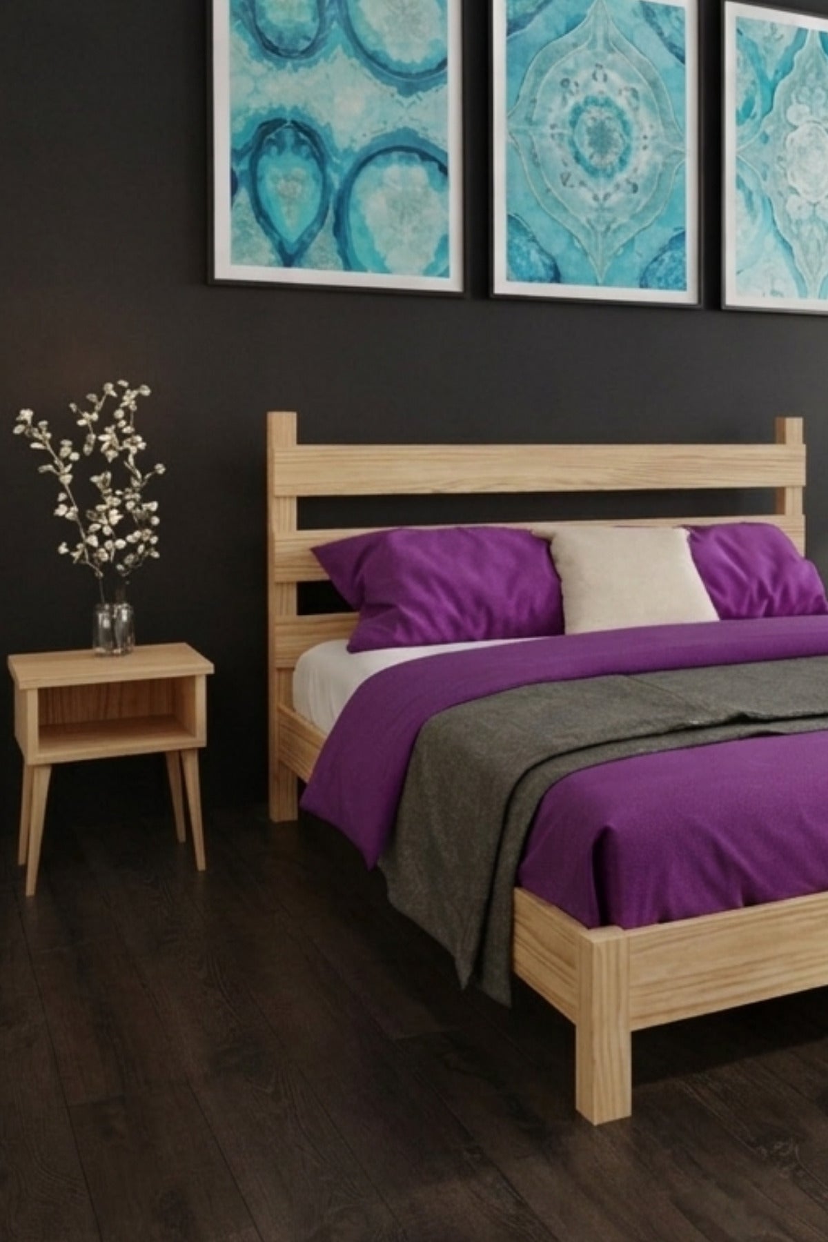 Natura Model Masif Ahşap Karyola 2 Adet Komodin 100x200 Doğal