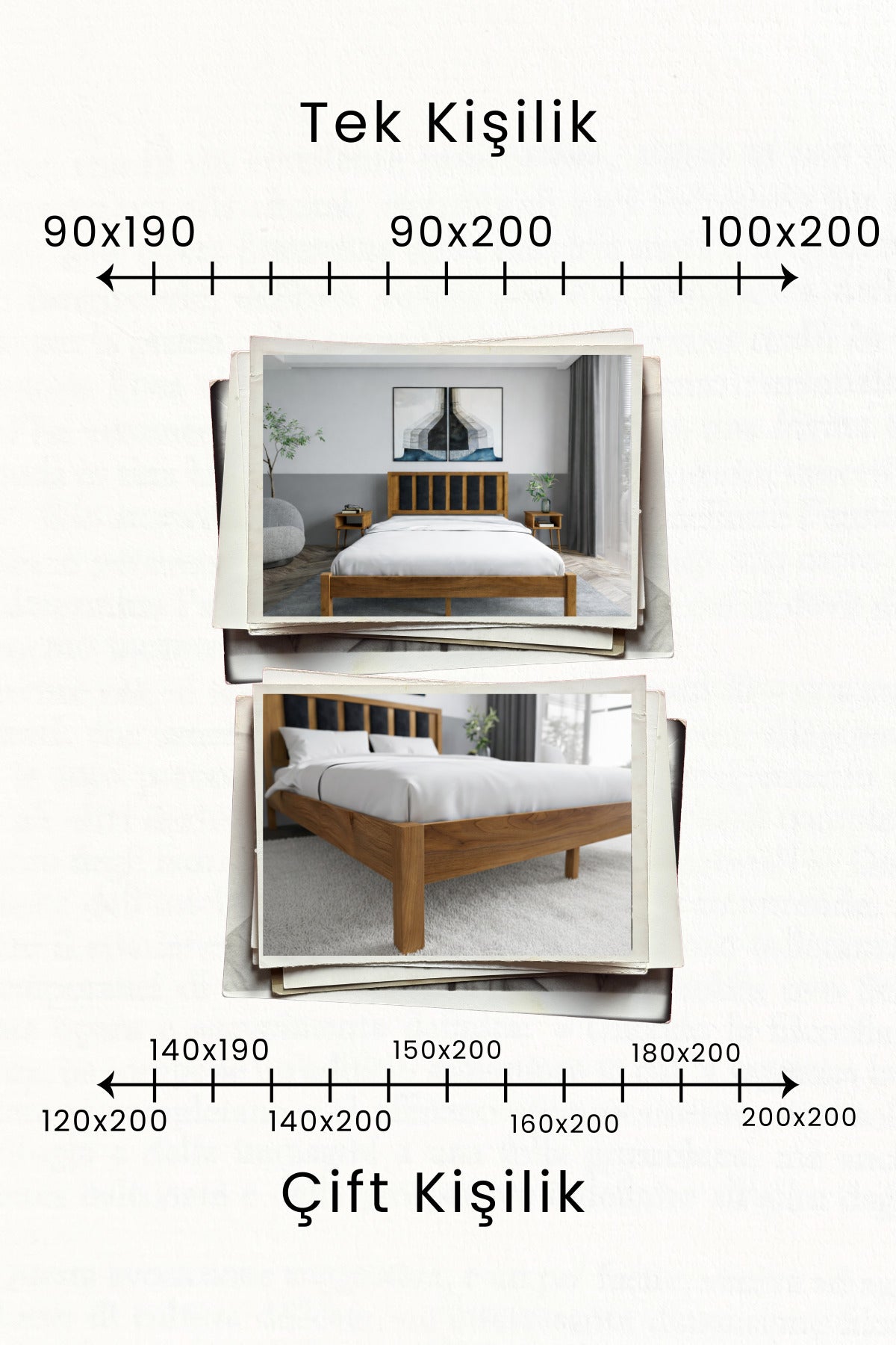 Ori̇on Model Siyah Puf Başlıklı Masif Ahşap Karyola 180x200 Doğal