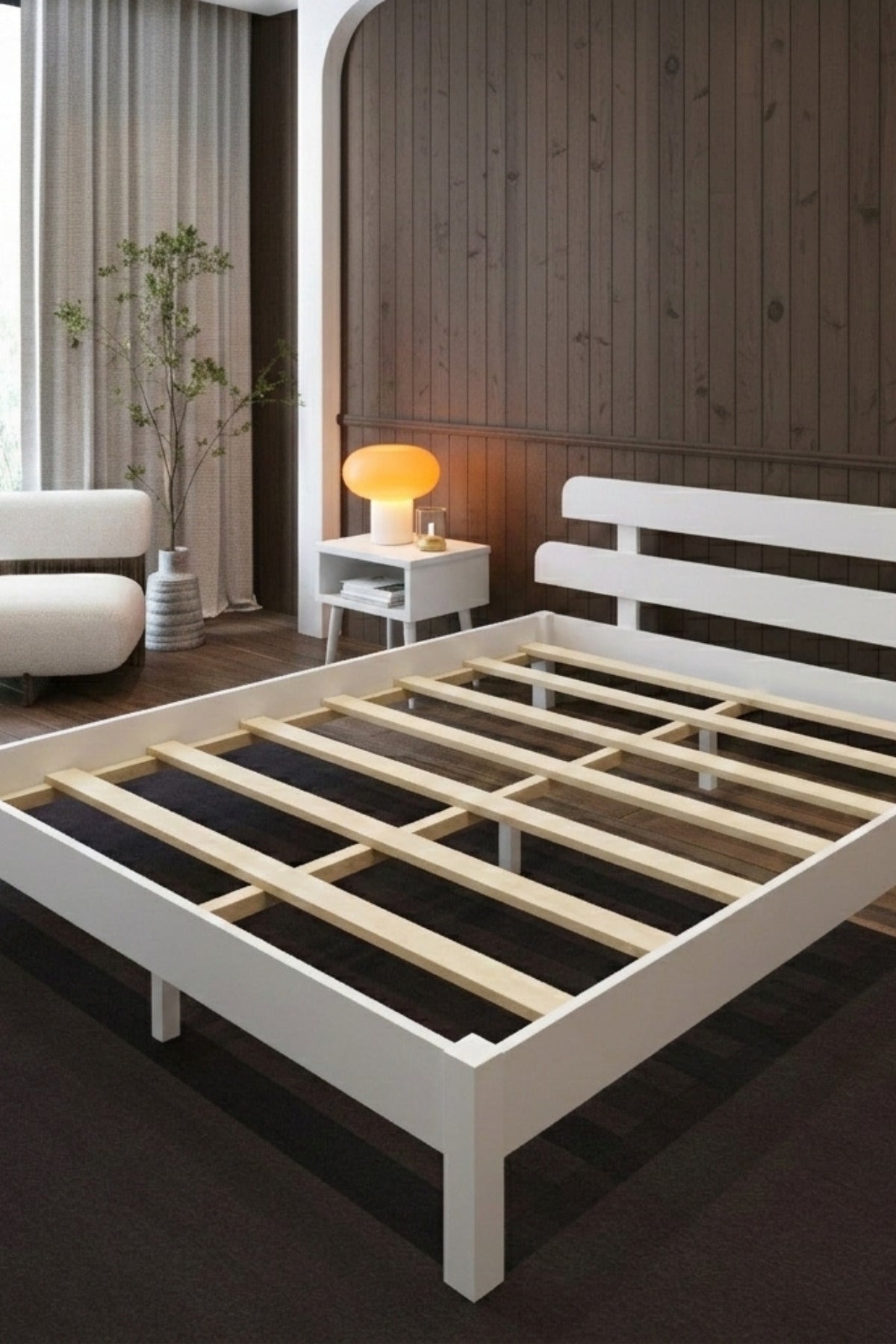 Lotus Model Masif Ahşap Karyola ve 2 Adet Komodin 200x200 Ceviz