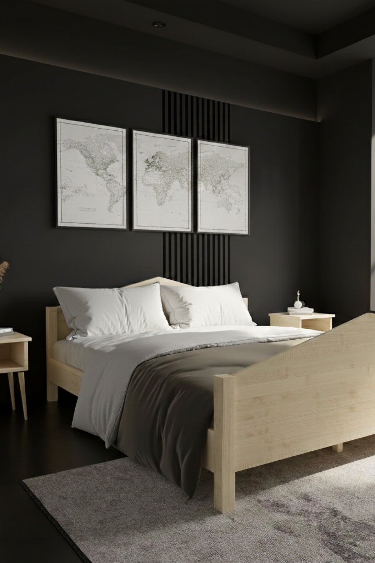 Mi̇lano Piramit Model Masif Ahşap Karyola 100x200 Doğal