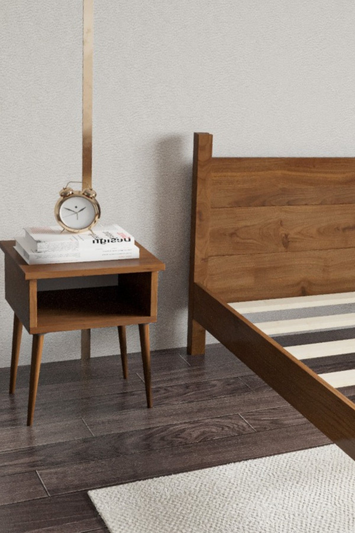 Melodi̇ Model Masif Ahşap Karyola ve 2 Adet Komodin 200x200 Doğal
