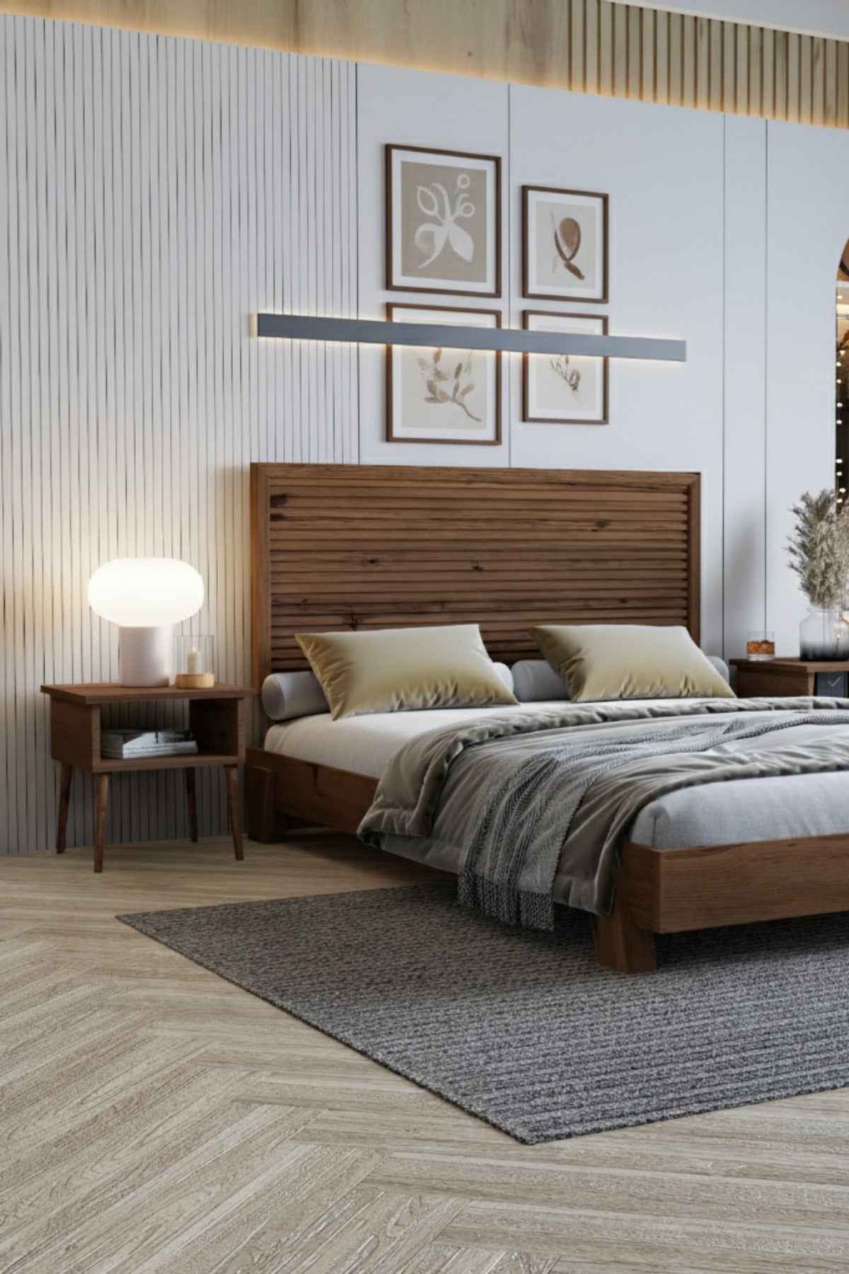 Alaz Model Yatay Başlıklı Masif Ahşap Karyola 180x200 Doğal