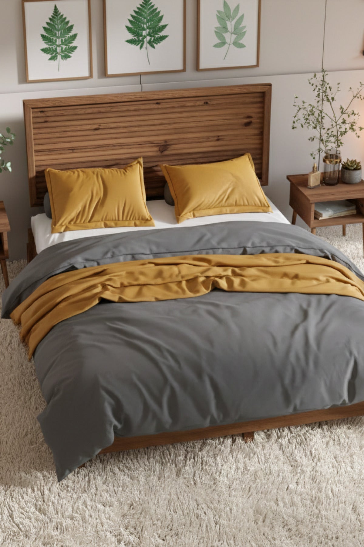 Ebruli̇ Model Yatay Başlıklı Masif Ahşap Karyola 90x190 Ceviz