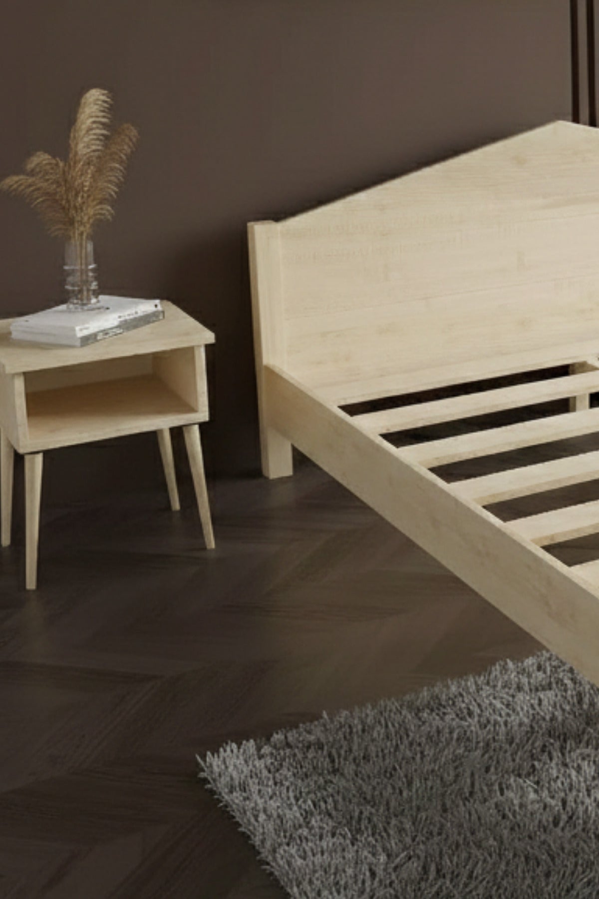 Mi̇lano Model Masif Ahşap Karyola 2 Adet Komodin 120x200 Doğal