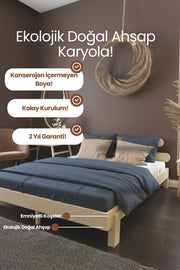 Damla Model 2 Başlıklı Masif Ahşap Karyola 90x190 Doğal